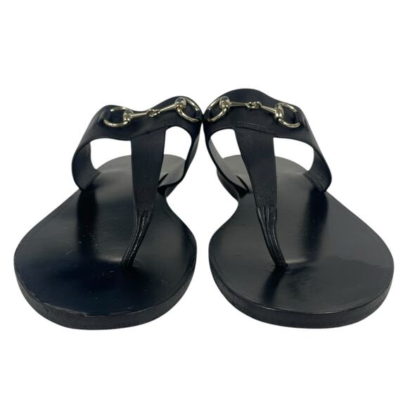 Gucci Horsebit Calf Leather Thong Sandal Slide Black Silver Size 37.5 - Picture 3 of 11